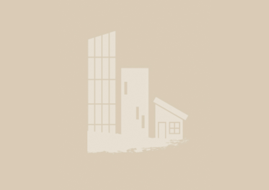 Beige graphic showing three stylized buildings: a tall skyscraper, a mid-sized rectangular structure, and a small house with a slanted roof, set against a plain background.